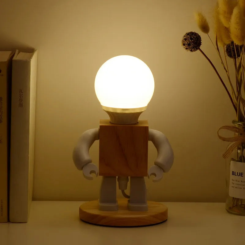 Wooden Robot Desk Lamp – Retro Industrial Style
