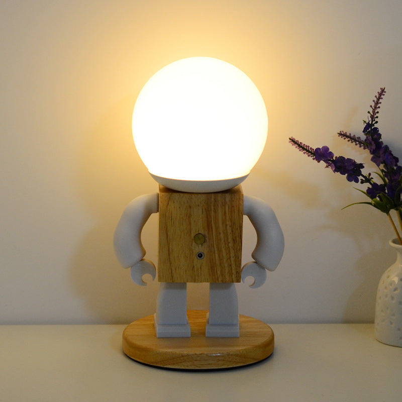 Wooden Robot Desk Lamp – Retro Industrial Style